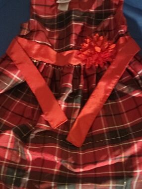 Red Plaid Holiday Kids Dress with Satin Sash